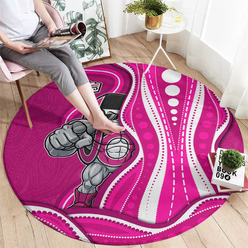 Sydney Sixers Round Carpet Aboriginal Dot Art Pink White - Tribal Wave Pattern