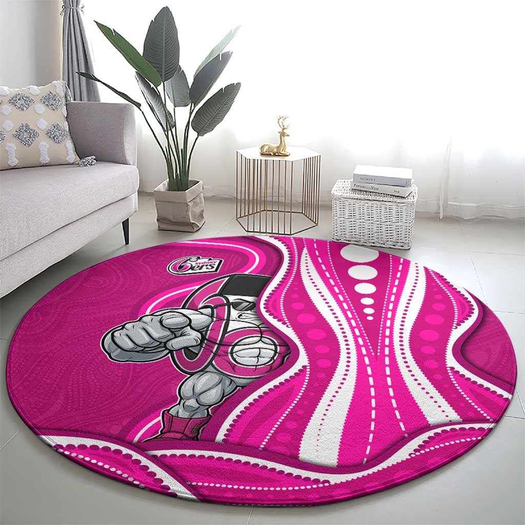Sydney Sixers Round Carpet Aboriginal Dot Art Pink White - Tribal Wave Pattern