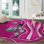 Sydney Sixers Round Carpet Aboriginal Dot Art Pink White - Tribal Wave Pattern