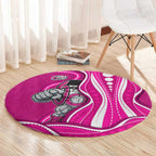 Sydney Sixers Round Carpet Aboriginal Dot Art Pink White - Tribal Wave Pattern