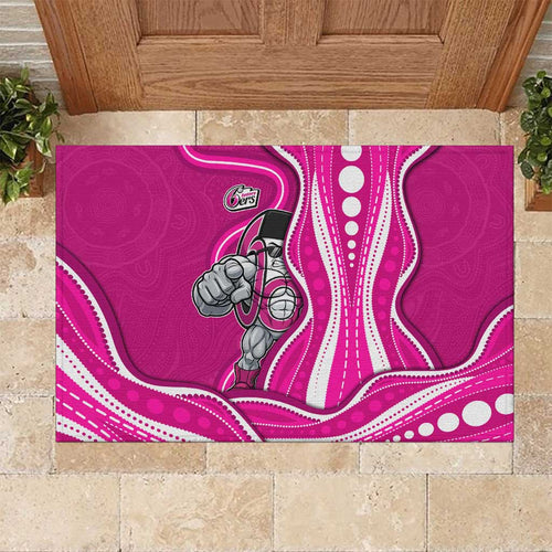 Sydney Sixers Rubber Doormat Aboriginal Dot Art Pink White - Tribal Wave Pattern