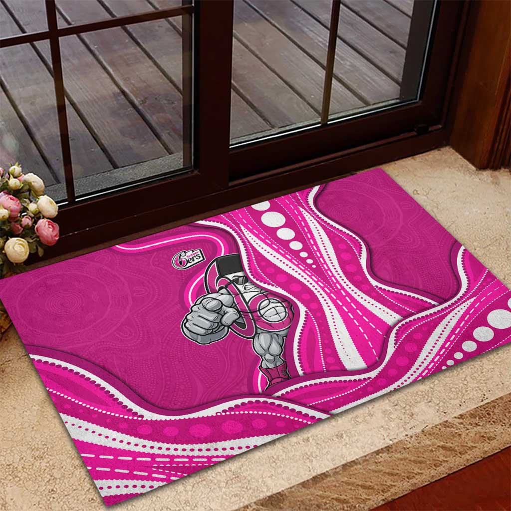 Sydney Sixers Rubber Doormat Aboriginal Dot Art Pink White - Tribal Wave Pattern