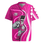 Sydney Sixers Rugby Jersey Aboriginal Dot Art Pink White - Tribal Wave Pattern