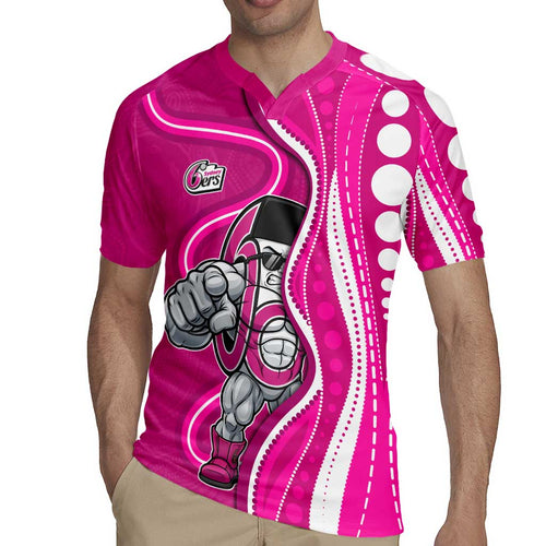 Sydney Sixers Rugby Jersey Aboriginal Dot Art Pink White - Tribal Wave Pattern