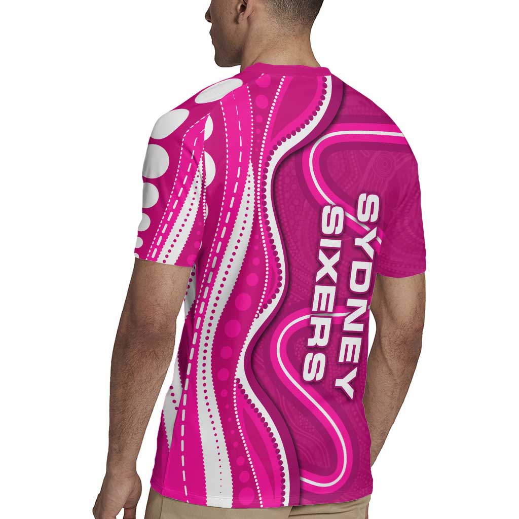 Sydney Sixers Rugby Jersey Aboriginal Dot Art Pink White - Tribal Wave Pattern