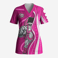 Sydney Sixers Scrub Top Aboriginal Dot Art Pink White - Tribal Wave Pattern