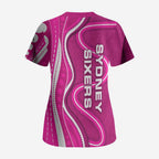 Sydney Sixers Scrub Top Aboriginal Dot Art Pink White - Tribal Wave Pattern