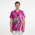 Sydney Sixers Scrub Top Aboriginal Dot Art Pink White - Tribal Wave Pattern