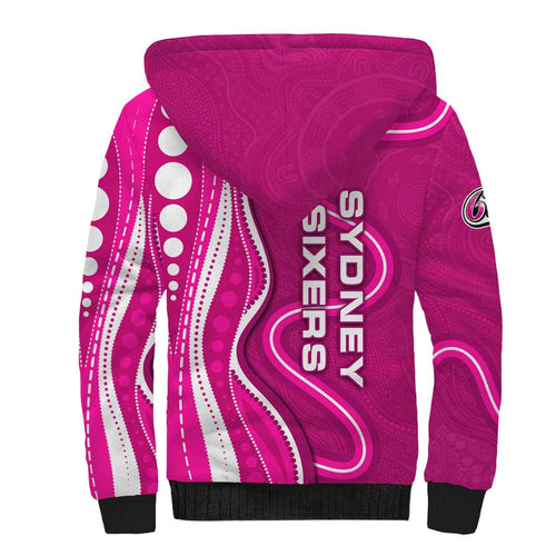 Sydney Sixers Sherpa Hoodie Aboriginal Dot Art Pink White - Tribal Wave Pattern