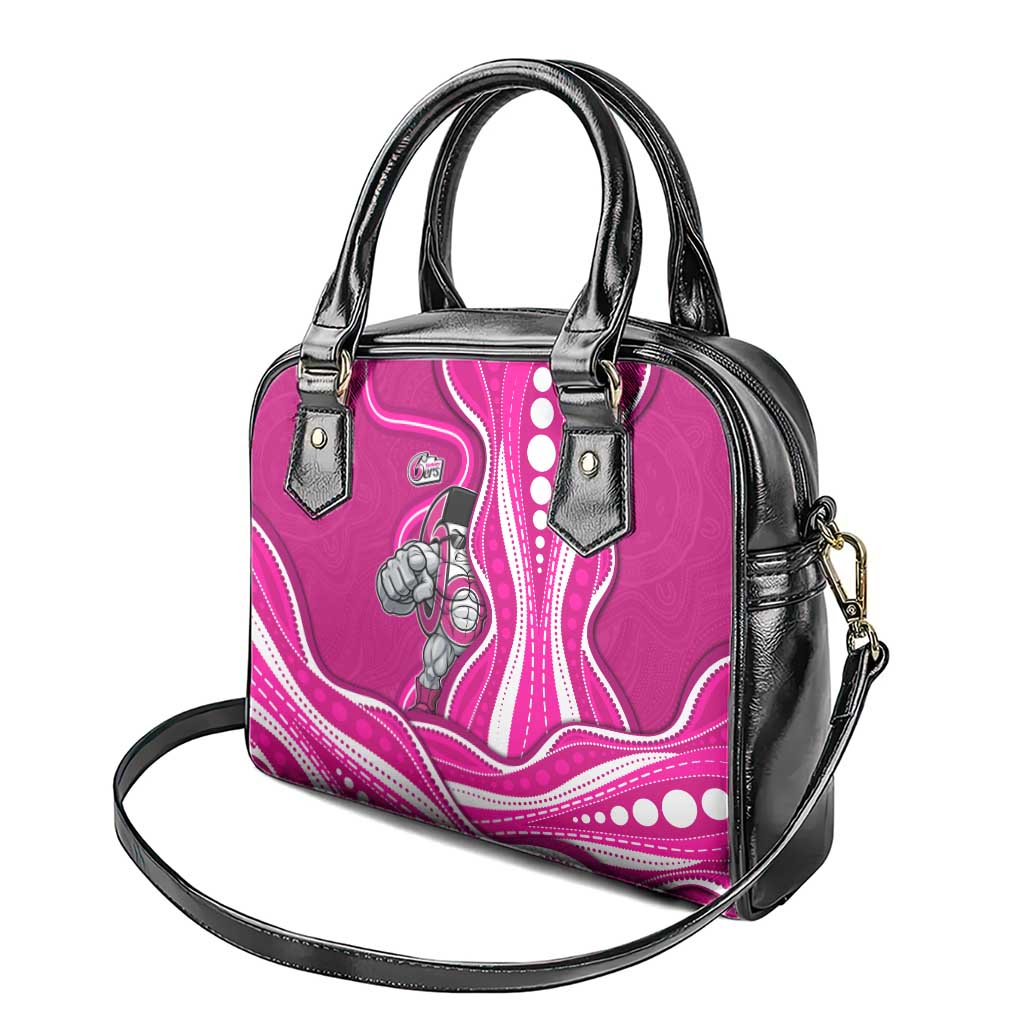 Sydney Sixers Shoulder Handbag Aboriginal Dot Art Pink White - Tribal Wave Pattern