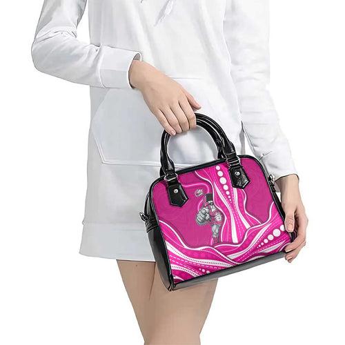 Sydney Sixers Shoulder Handbag Aboriginal Dot Art Pink White - Tribal Wave Pattern