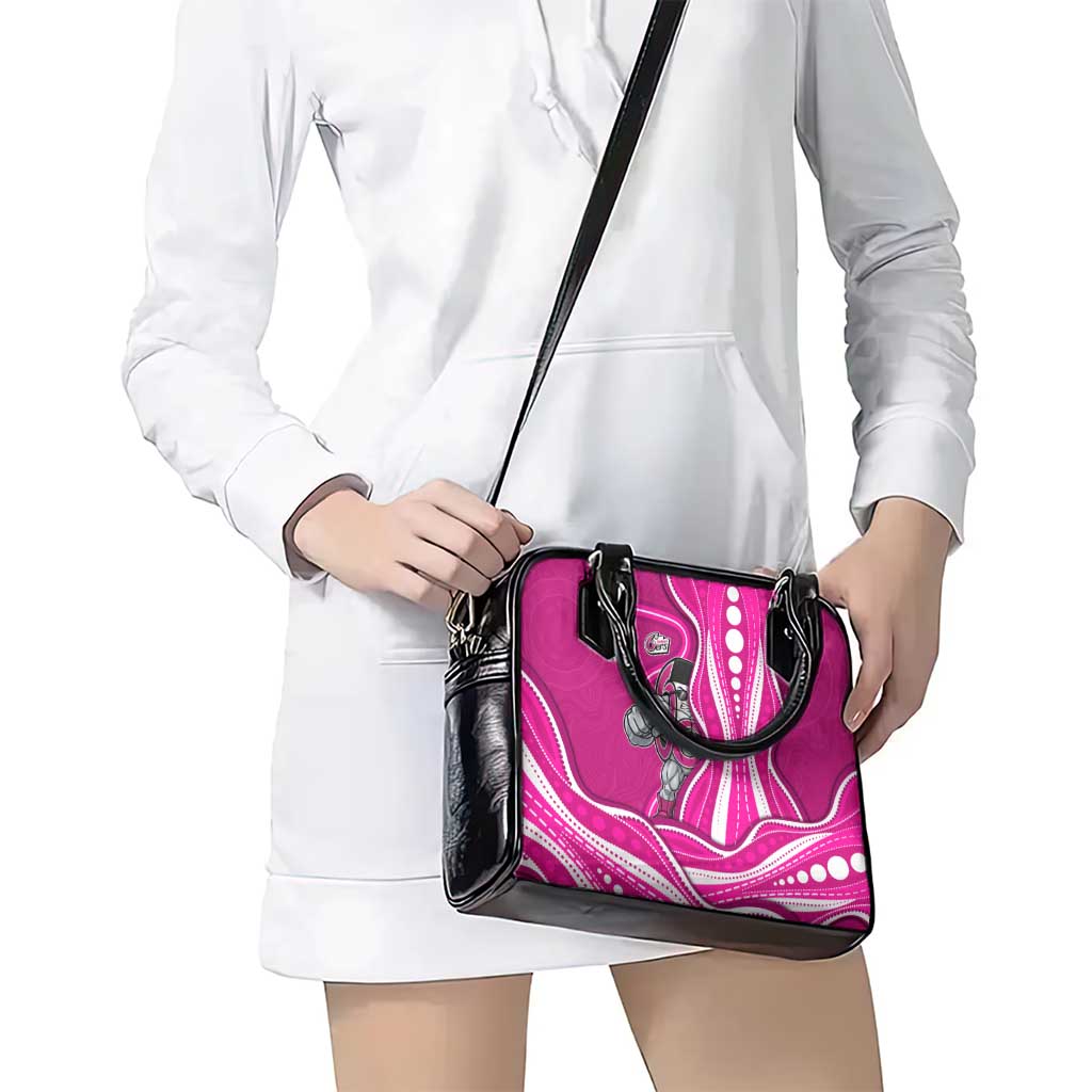 Sydney Sixers Shoulder Handbag Aboriginal Dot Art Pink White - Tribal Wave Pattern