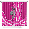 Sydney Sixers Shower Curtain Aboriginal Dot Art Pink White - Tribal Wave Pattern