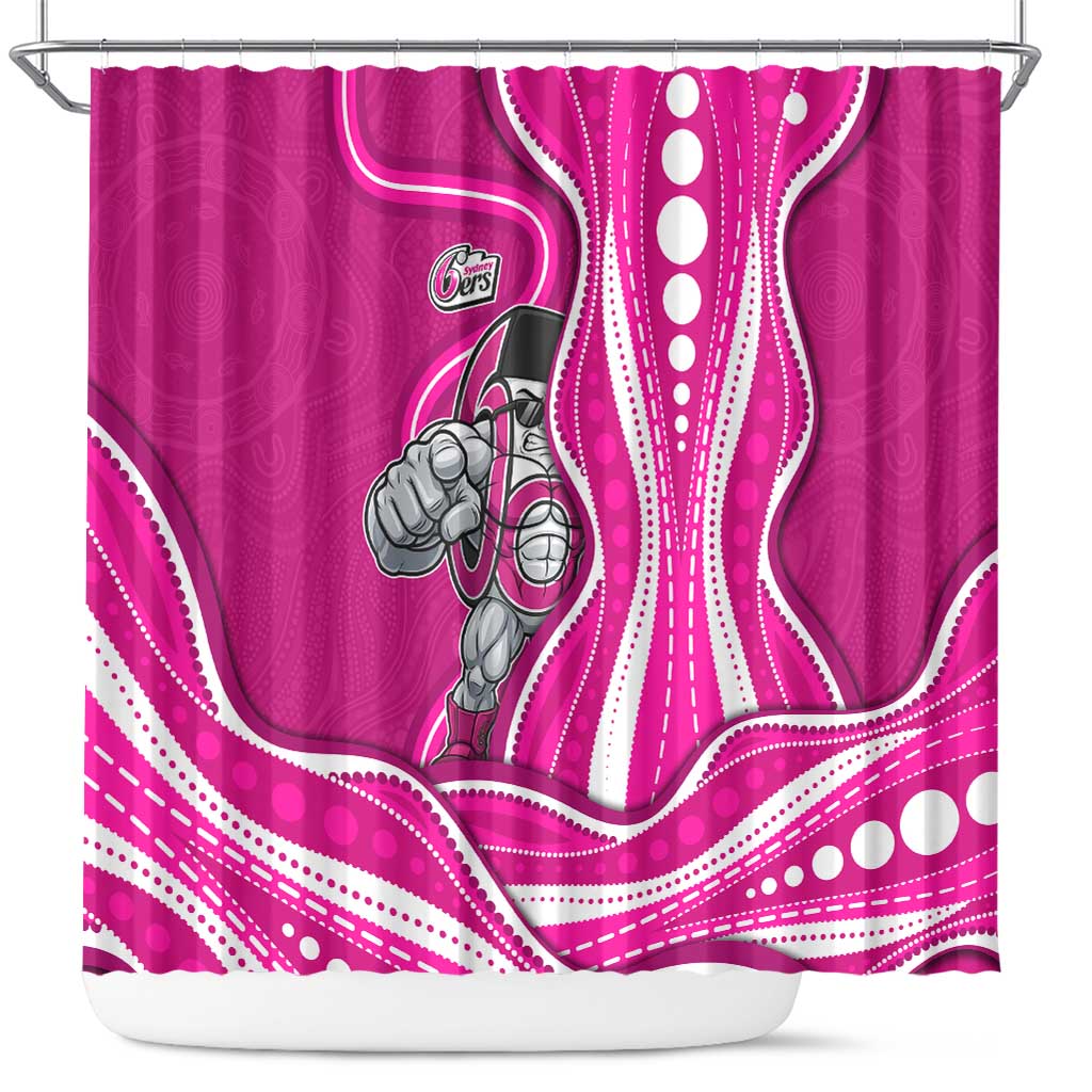 Sydney Sixers Shower Curtain Aboriginal Dot Art Pink White - Tribal Wave Pattern