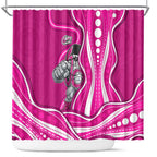 Sydney Sixers Shower Curtain Aboriginal Dot Art Pink White - Tribal Wave Pattern