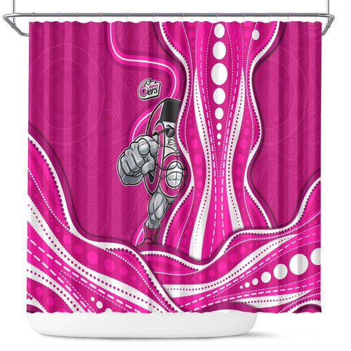 Sydney Sixers Shower Curtain Aboriginal Dot Art Pink White - Tribal Wave Pattern