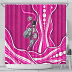 Sydney Sixers Shower Curtain Aboriginal Dot Art Pink White - Tribal Wave Pattern