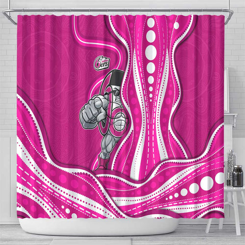 Sydney Sixers Shower Curtain Aboriginal Dot Art Pink White - Tribal Wave Pattern