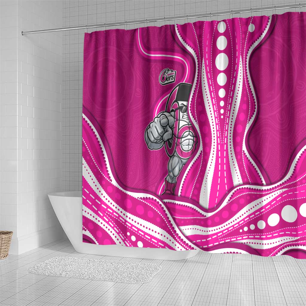 Sydney Sixers Shower Curtain Aboriginal Dot Art Pink White - Tribal Wave Pattern