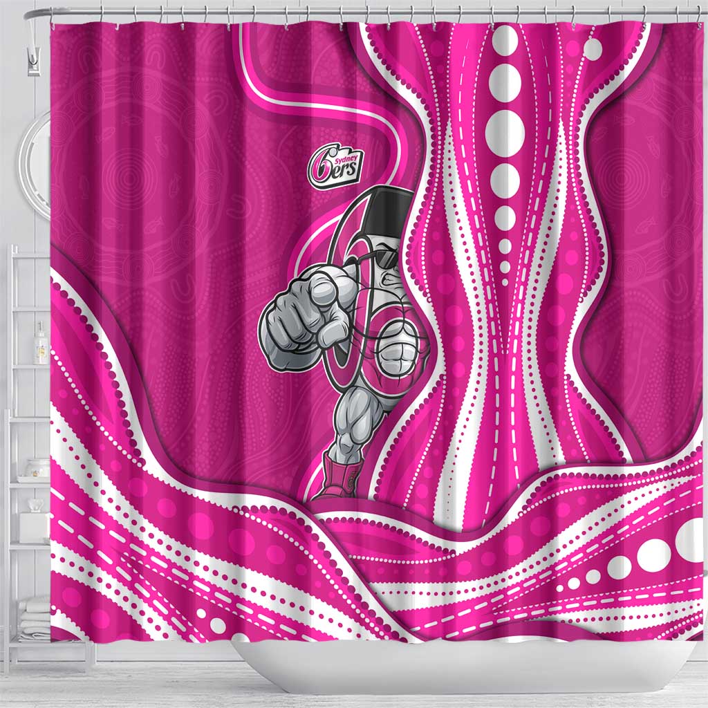 Sydney Sixers Shower Curtain Aboriginal Dot Art Pink White - Tribal Wave Pattern