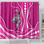 Sydney Sixers Shower Curtain Aboriginal Dot Art Pink White - Tribal Wave Pattern