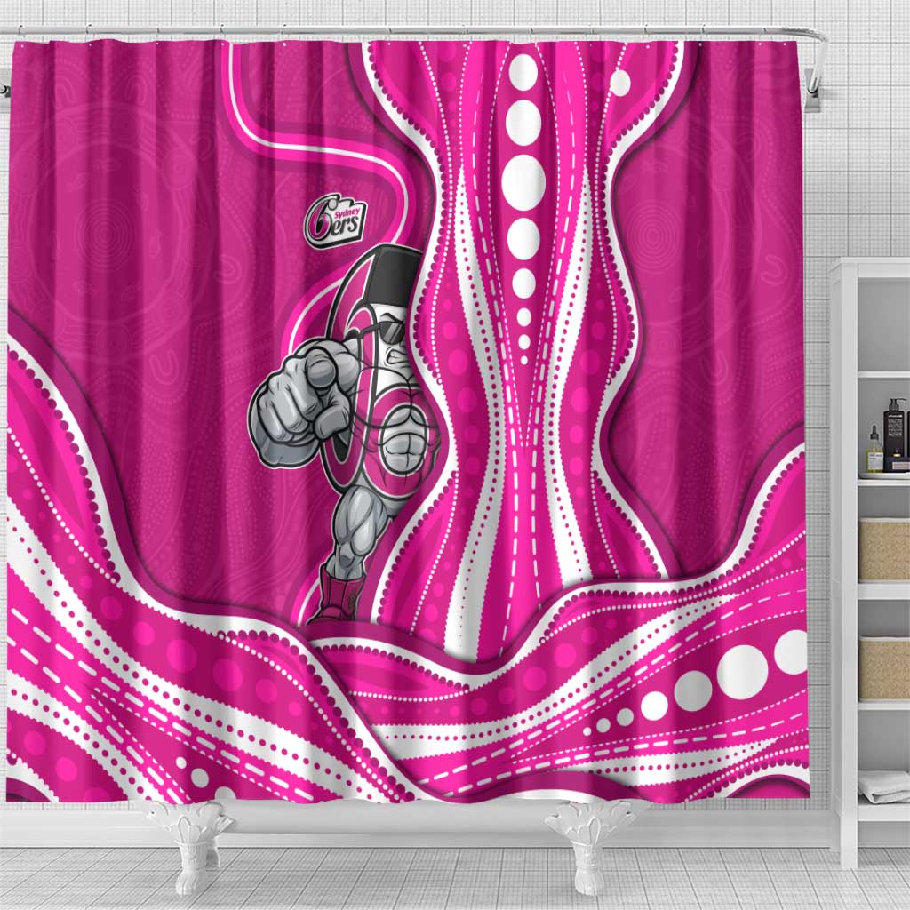 Sydney Sixers Shower Curtain Aboriginal Dot Art Pink White - Tribal Wave Pattern
