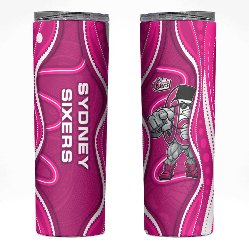 Sydney Sixers Skinny Tumbler Aboriginal Dot Art Pink White - Tribal Wave Pattern