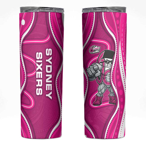 Sydney Sixers Skinny Tumbler Aboriginal Dot Art Pink White - Tribal Wave Pattern
