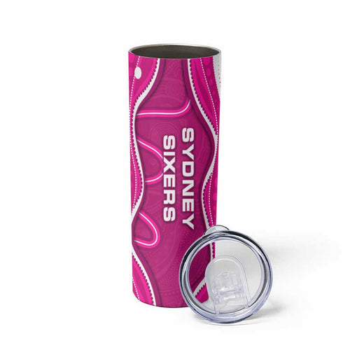 Sydney Sixers Skinny Tumbler Aboriginal Dot Art Pink White - Tribal Wave Pattern