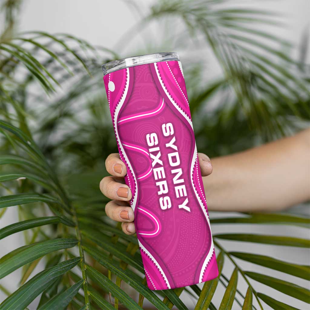 Sydney Sixers Skinny Tumbler Aboriginal Dot Art Pink White - Tribal Wave Pattern