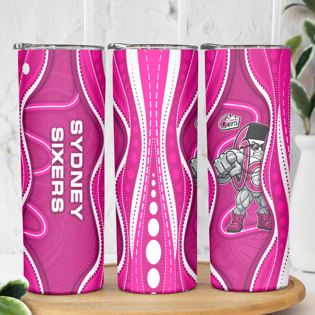 Sydney Sixers Skinny Tumbler Aboriginal Dot Art Pink White - Tribal Wave Pattern