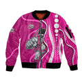 Sydney Sixers Sleeve Zip Bomber Jacket Aboriginal Dot Art Pink White - Tribal Wave Pattern