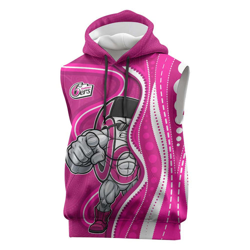Sydney Sixers Sleeveless Hoodie Aboriginal Dot Art Pink White - Tribal Wave Pattern