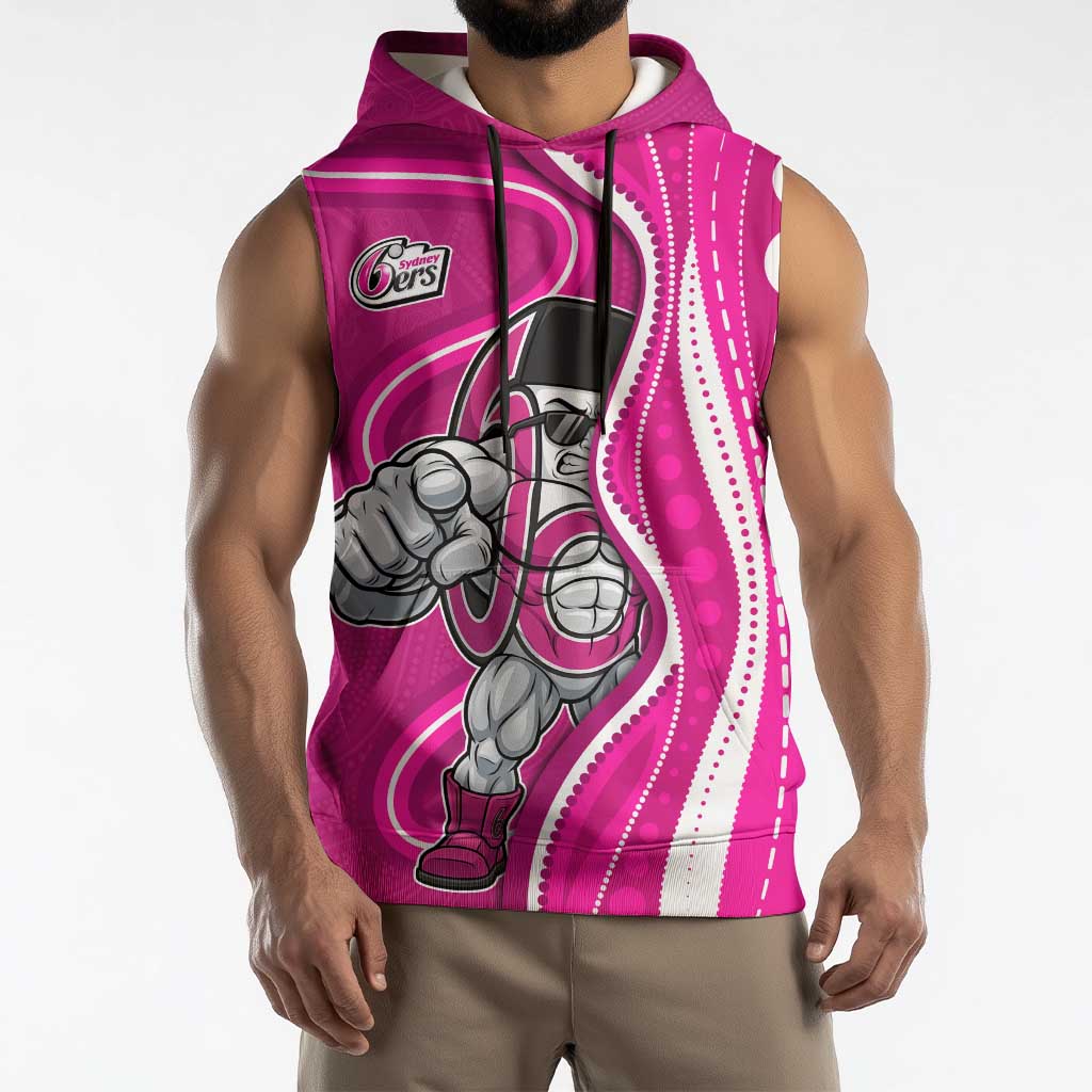 Sydney Sixers Sleeveless Hoodie Aboriginal Dot Art Pink White - Tribal Wave Pattern