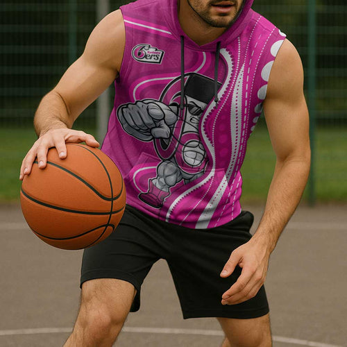 Sydney Sixers Sleeveless Hoodie Aboriginal Dot Art Pink White - Tribal Wave Pattern