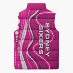 Sydney Sixers Sleeveless Puffer Jacket Aboriginal Dot Art Pink White - Tribal Wave Pattern