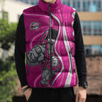 Sydney Sixers Sleeveless Puffer Jacket Aboriginal Dot Art Pink White - Tribal Wave Pattern