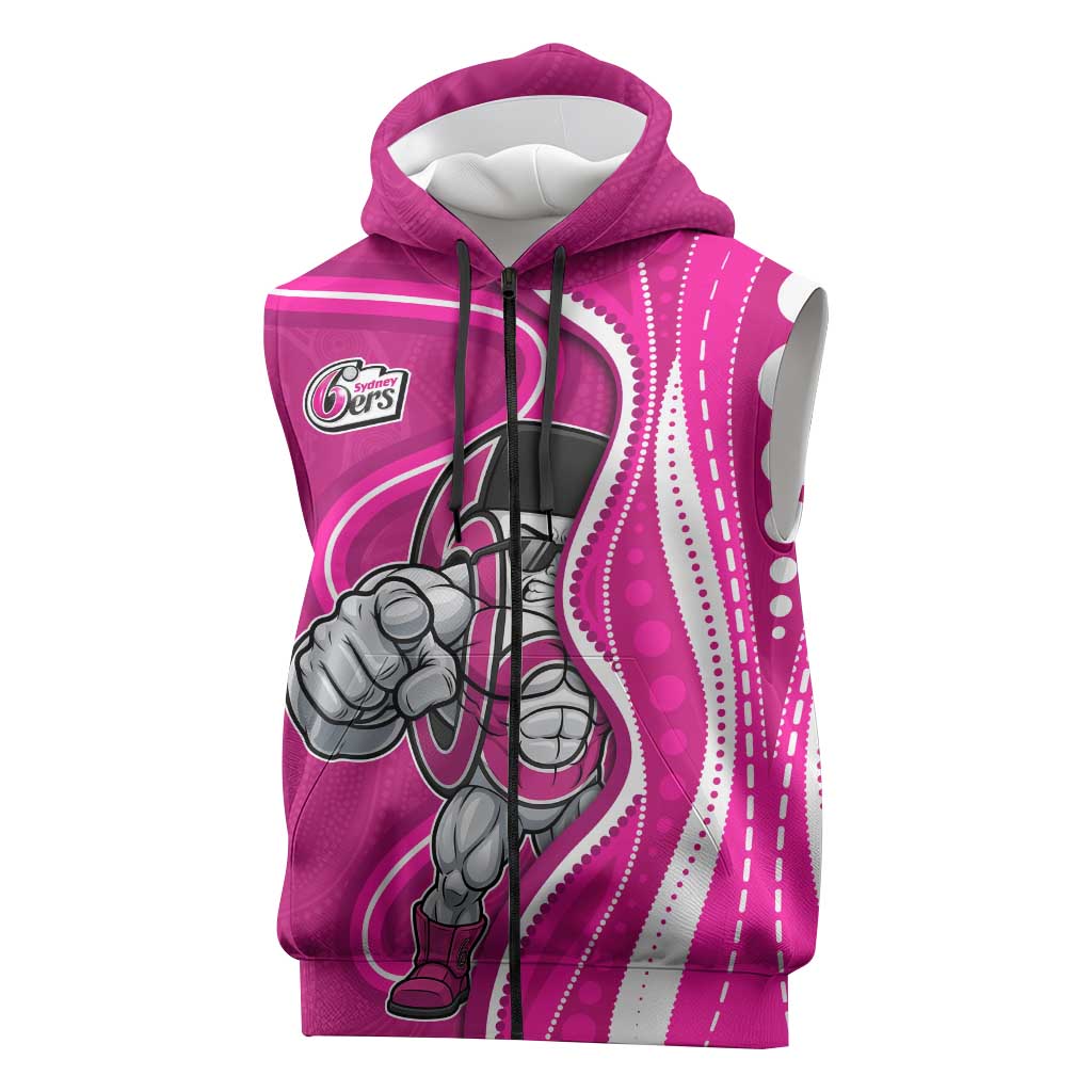 Sydney Sixers Sleeveless Zip Hoodie Aboriginal Dot Art Pink White - Tribal Wave Pattern