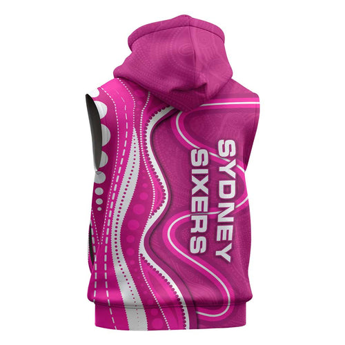 Sydney Sixers Sleeveless Zip Hoodie Aboriginal Dot Art Pink White - Tribal Wave Pattern