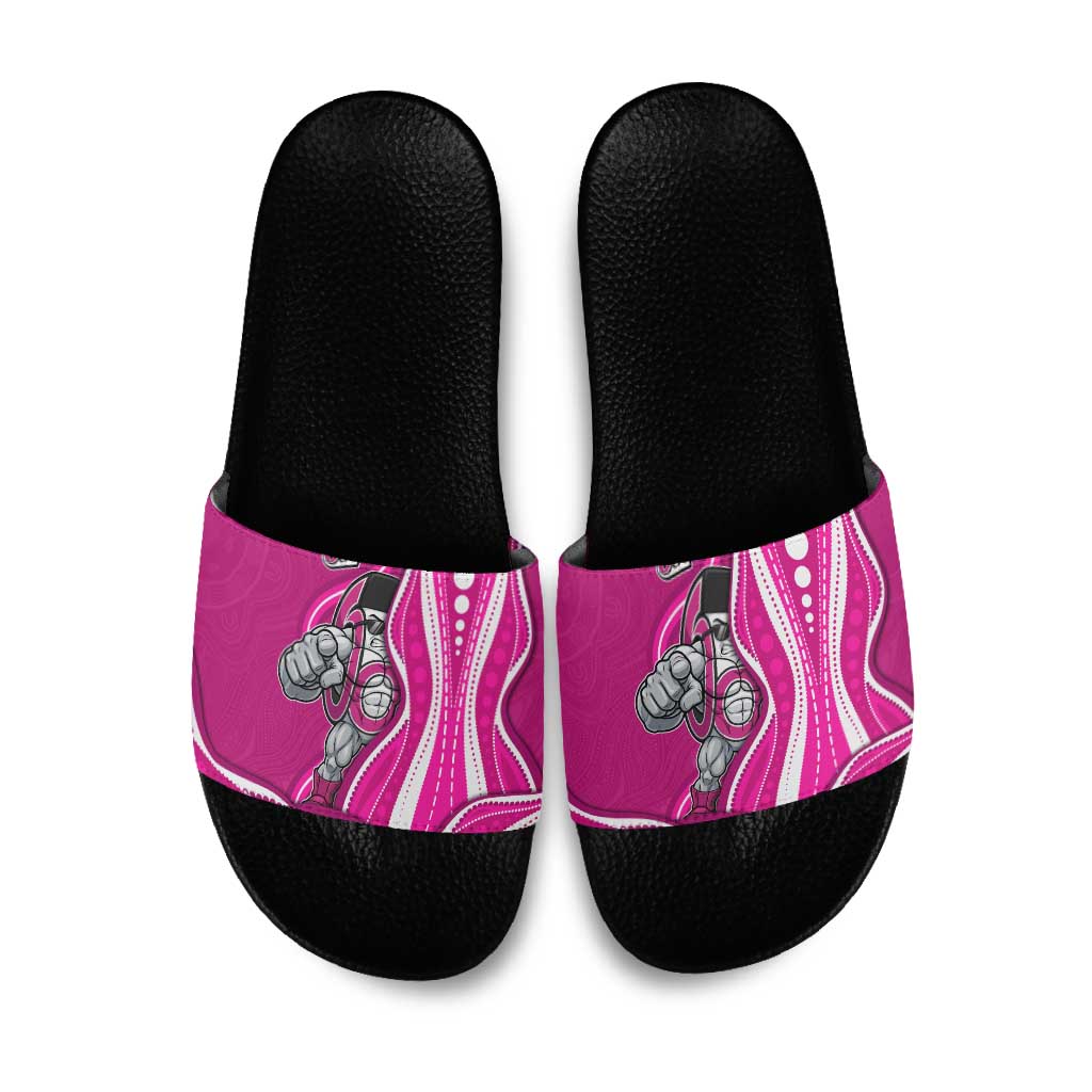 Sydney Sixers Slide Sandals Aboriginal Dot Art Pink White - Tribal Wave Pattern
