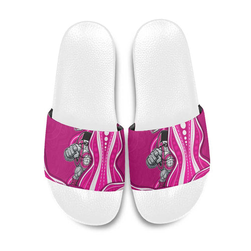 Sydney Sixers Slide Sandals Aboriginal Dot Art Pink White - Tribal Wave Pattern