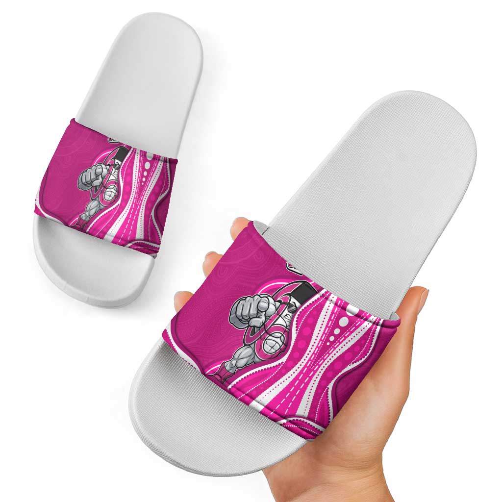 Sydney Sixers Slide Sandals Aboriginal Dot Art Pink White - Tribal Wave Pattern