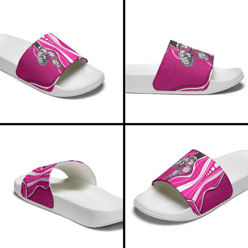 Sydney Sixers Slide Sandals Aboriginal Dot Art Pink White - Tribal Wave Pattern