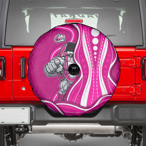 Sydney Sixers Spare Tire Cover Aboriginal Dot Art Pink White - Tribal Wave Pattern