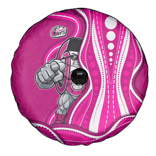 Sydney Sixers Spare Tire Cover Aboriginal Dot Art Pink White - Tribal Wave Pattern