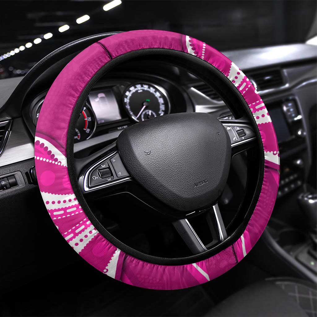 Sydney Sixers Steering Wheel Cover Aboriginal Dot Art Pink White - Tribal Wave Pattern