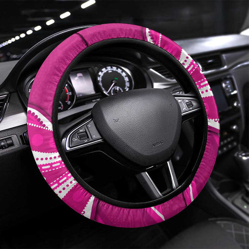 Sydney Sixers Steering Wheel Cover Aboriginal Dot Art Pink White - Tribal Wave Pattern
