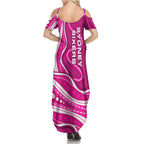 Sydney Sixers Summer Maxi Dress Aboriginal Dot Art Pink White - Tribal Wave Pattern