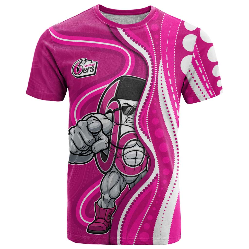 Sydney Sixers T Shirt Aboriginal Dot Art Pink White - Tribal Wave Pattern