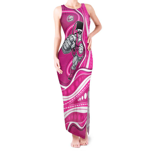 Sydney Sixers Tank Maxi Dress Aboriginal Dot Art Pink White - Tribal Wave Pattern